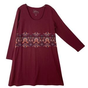 NWOT SAHALIE Dress XL Burgundy-Red A Line Stretch Print Long Sleeve Spandex